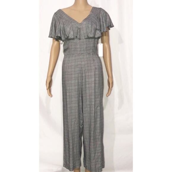 Laundry by Shelli Segal Glen Plaid Jumpsuit Cropped One Pc BLack White sz 12‎ - Picture 11 of 12